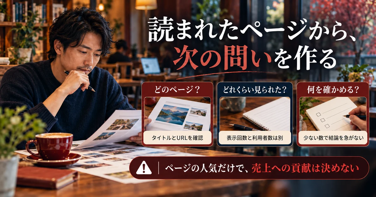 ページの表示と利用者を分け、次に確かめる問いを考える生成イメージ