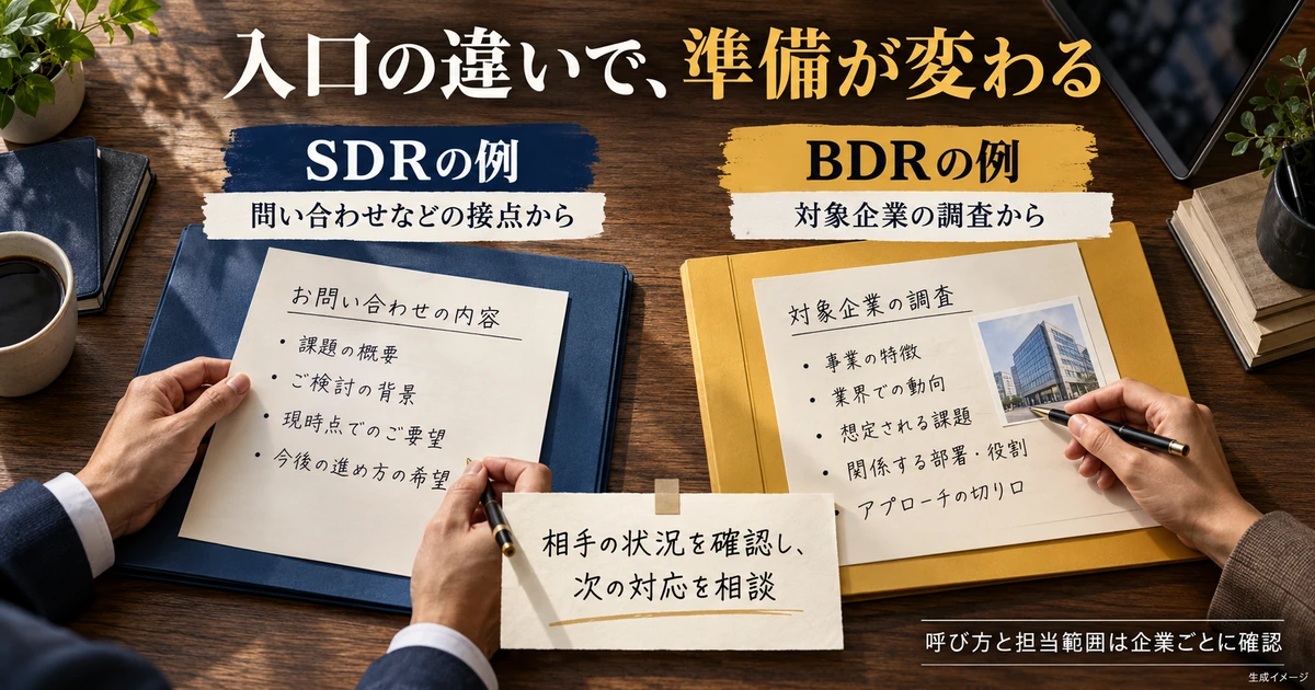 SDRとBDRの接点の違いから準備を考える生成イメージ