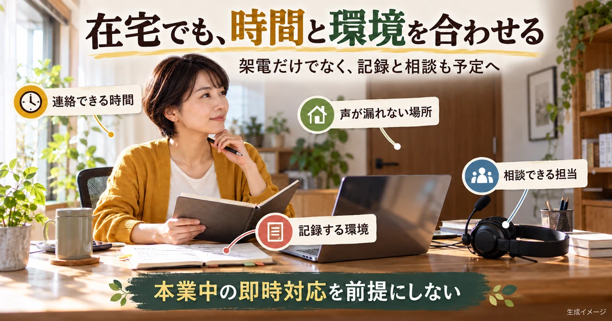 副業の連絡時間、通話環境、記録と相談先を確認する生成イメージ