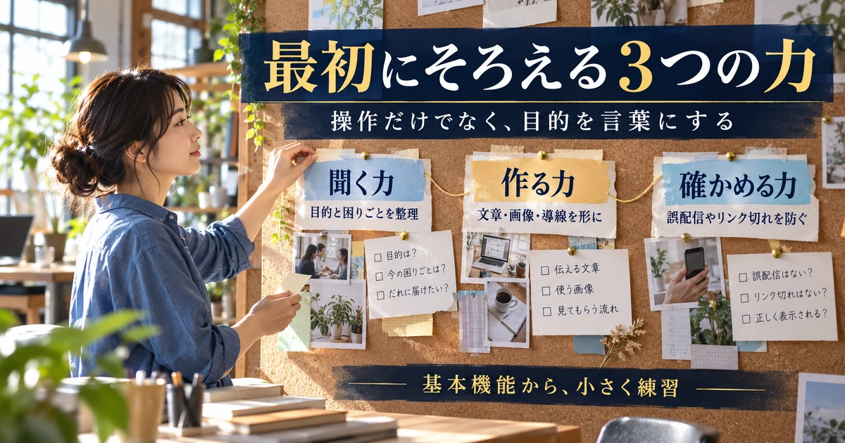 LINE構築に必要な聞く力・作る力・確かめる力の図解