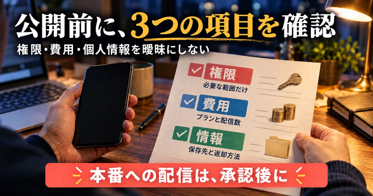 公開前の権限・費用・情報管理の三つの確認点