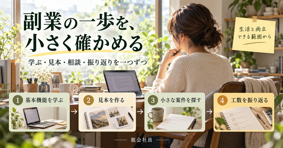 基本機能の学習から見本制作・案件探し・振り返りへ進む手順