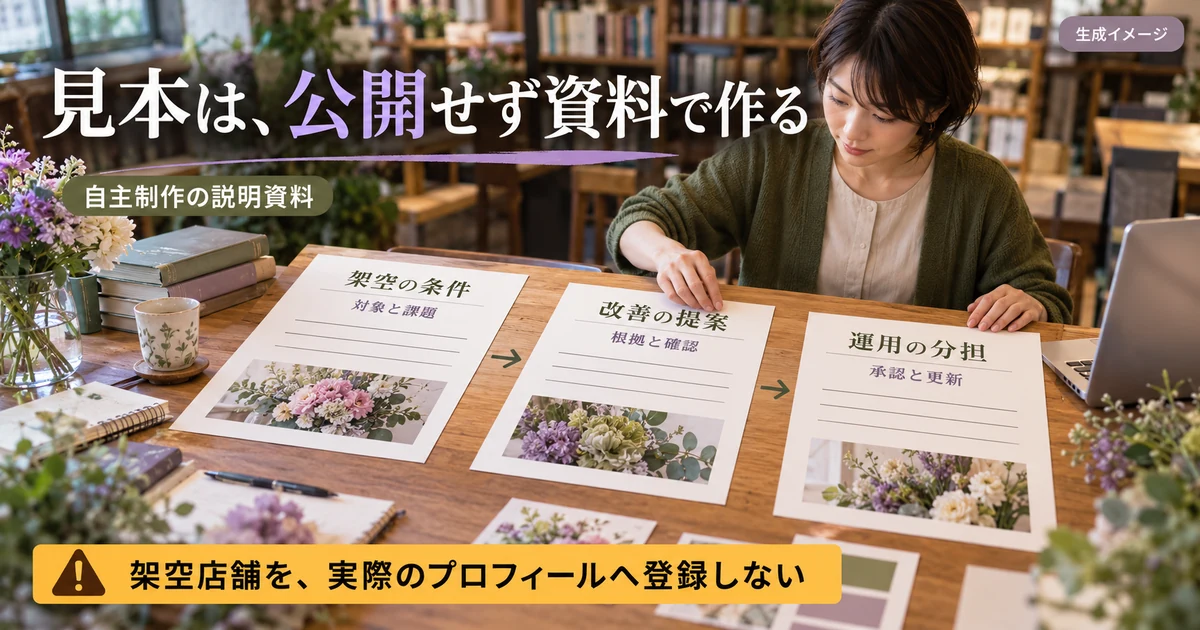 架空店舗の条件から提案と運用分担の見本を作る生成イメージ