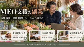 MEO支援の副業で正確な情報、承認、変化の確認を考える生成イメージ