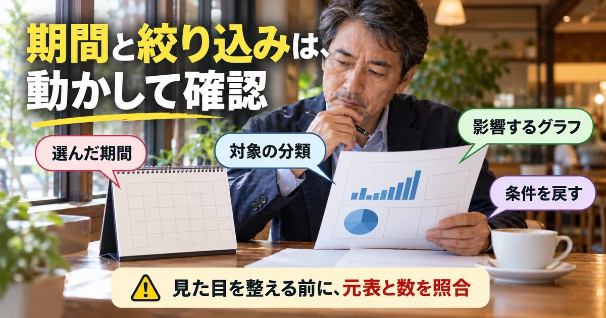 期間と分類を操作して、元表と値を照合する生成イメージ