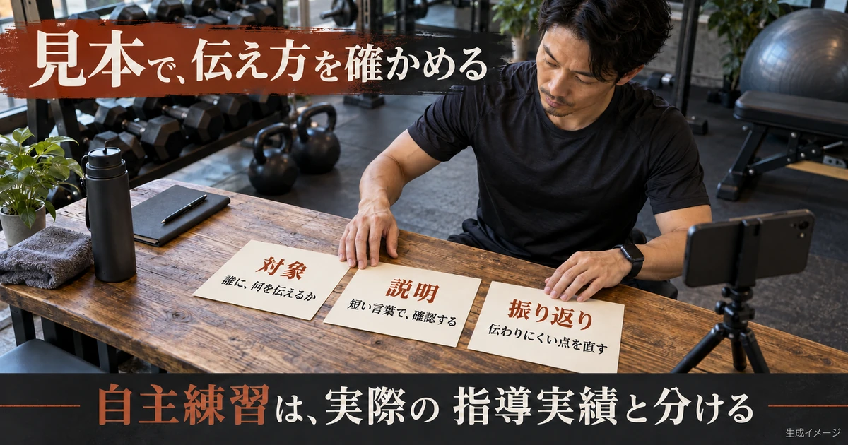 対象、説明、振り返りを小さな見本にまとめる生成イメージ