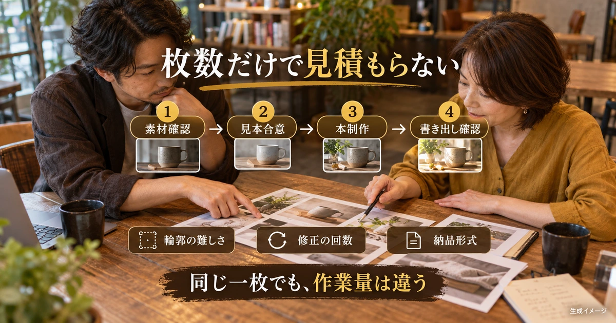 素材確認から見本合意、本制作、書き出し確認の工数を整理する生成イメージ