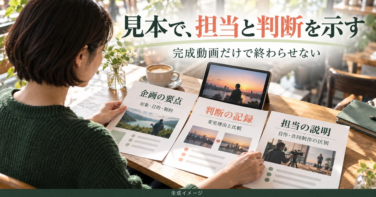 動画の企画要点、判断記録、自分の担当を示す見本の生成イメージ