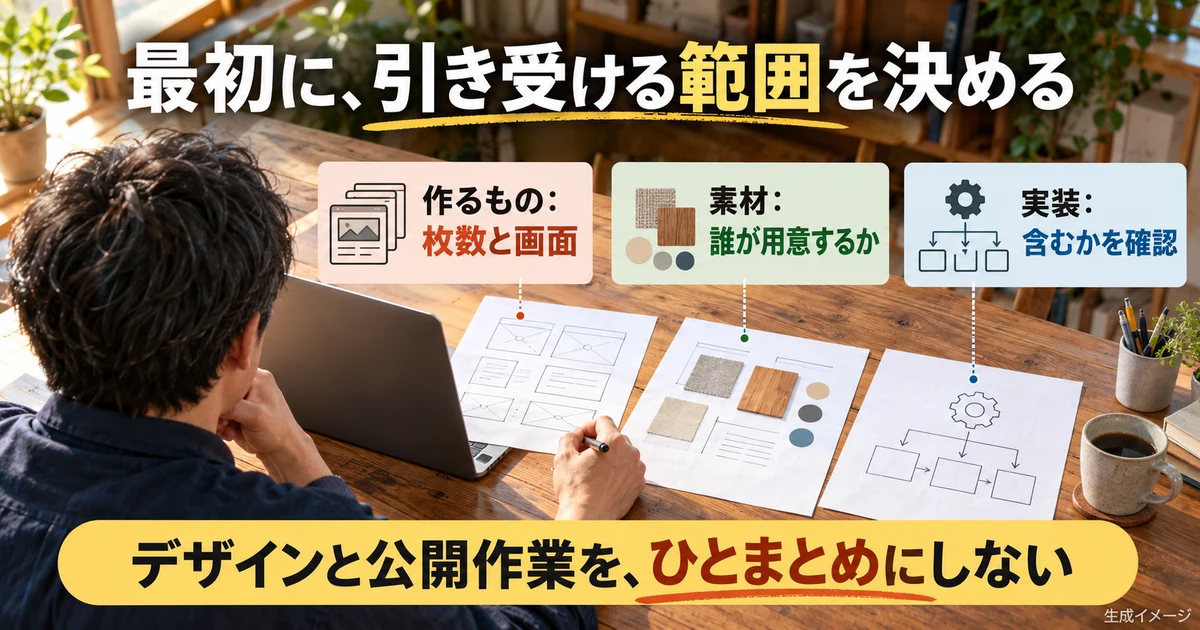 最初に、引き受ける範囲を決める(作るもの・素材・実装)の説明用生成画像