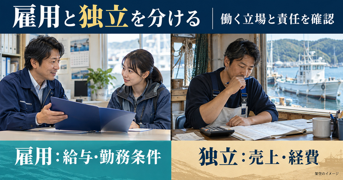 雇用の給与と勤務条件、独立の売上と経費を別々に確認する架空の写真調イメージ