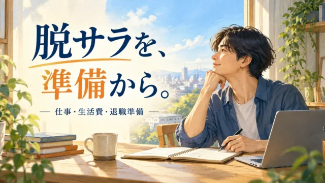脱サラの仕事・生活費・退職準備を考える人とノートを描いた解説用アイキャッチ