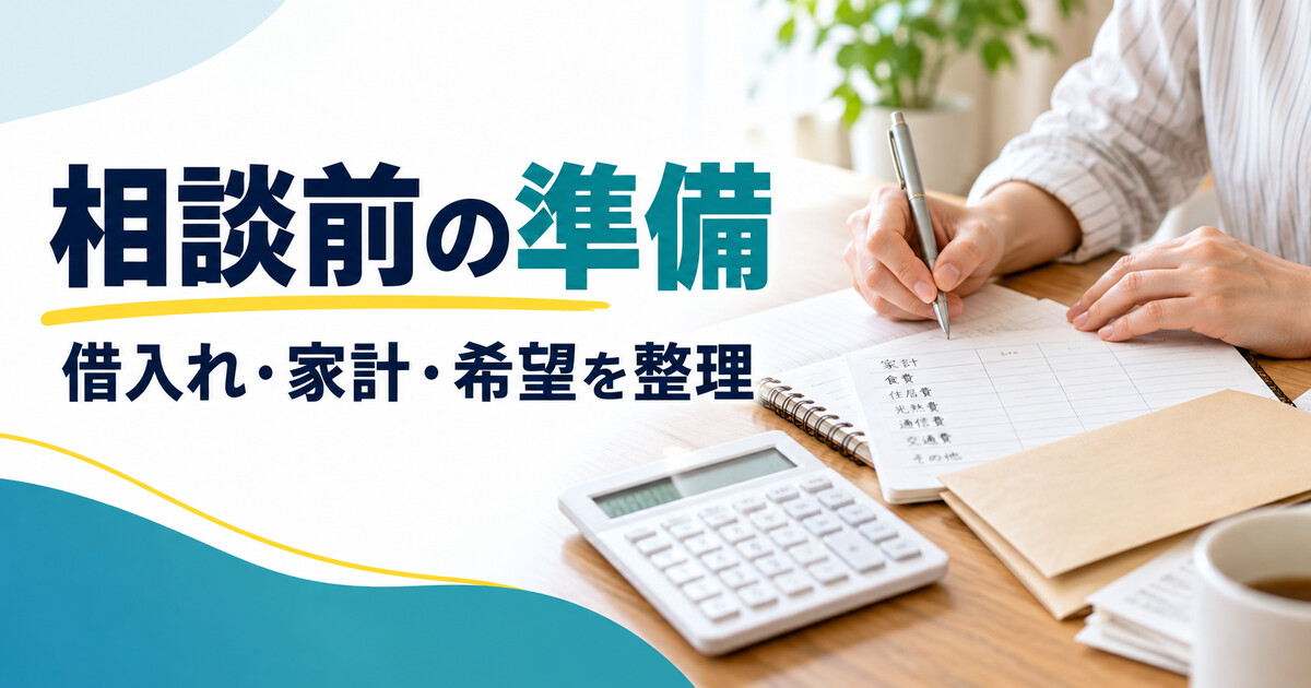 相談前に借入れと家計、希望を整理するイメージ