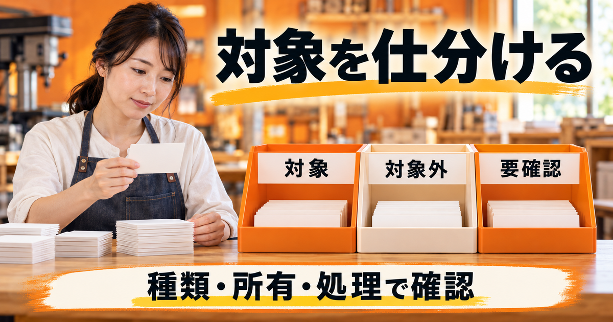 資産の種類・所有・税務処理を確認し、対象・対象外・要確認へ整理する