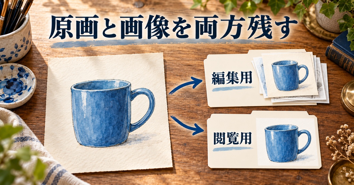 再編集する原画と見せる画像を分けて保存する