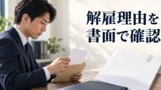 通知の封筒と書類を受け取り、解雇の理由を確認する準備をする会社員。
