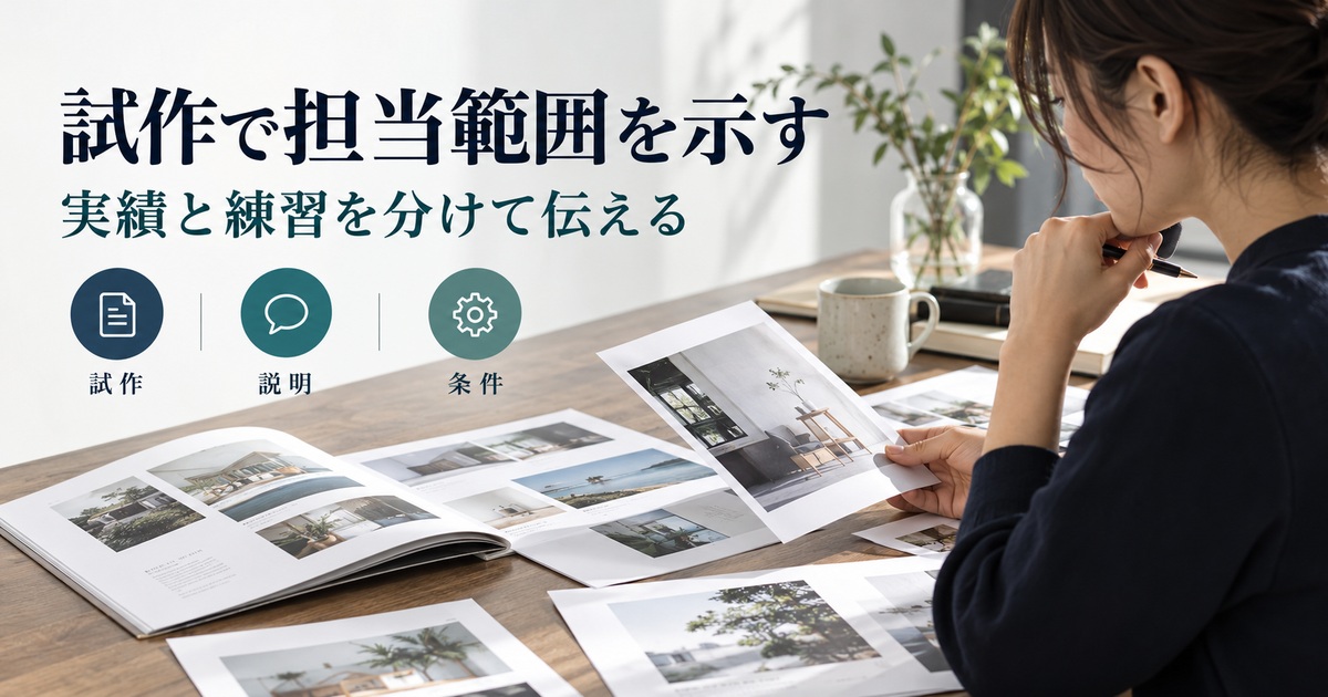 試作・説明・条件を示し、実績と練習を分けて伝える。