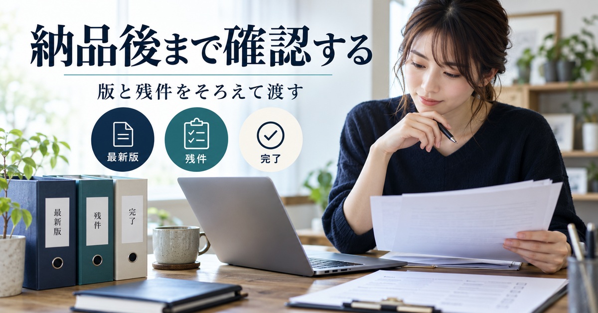最新版・残件・完了を確認し、納品後まで版をそろえる。