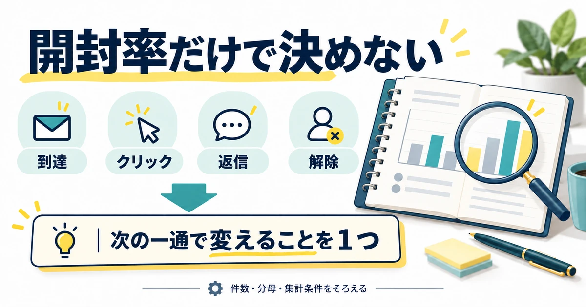 到達、クリック、返信、解除を同じ条件で見て次の一通を改善する振り返り図