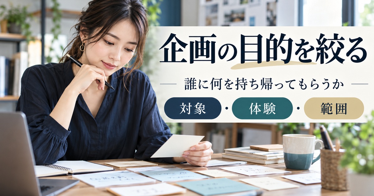 対象・体験・範囲を決め、企画の目的を絞る。