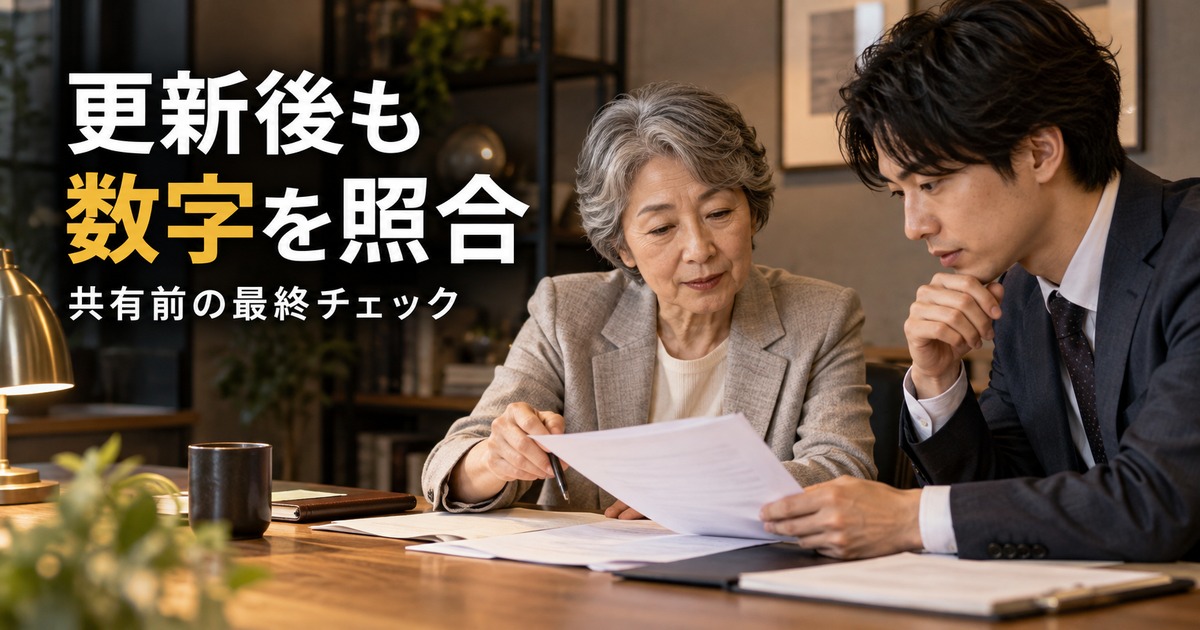 更新後も数字を照合:グラフ作成の確認作業を表す生成イメージ
