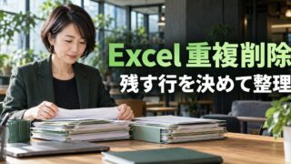 Excel 重複削除：重複データ整理の考え方を示す生成イメージ