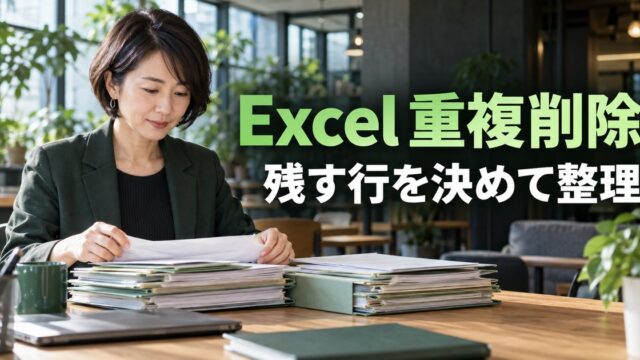 Excel 重複削除：重複データ整理の考え方を示す生成イメージ