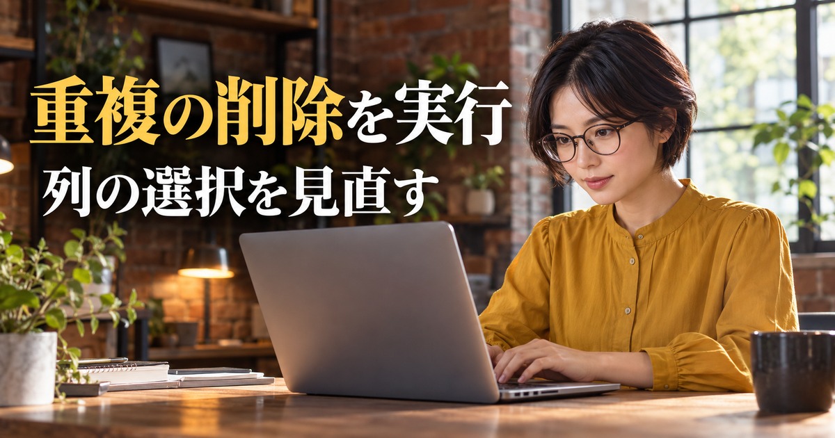 重複の削除を実行:重複データ整理の考え方を示す生成イメージ