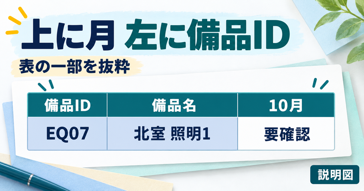 点検表の月見出しと備品IDや名前を繰り返す対象として分けた図