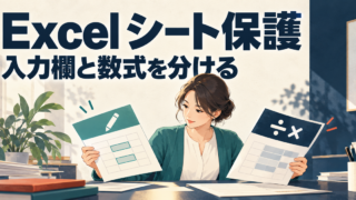 入力欄と数式欄を分けて確認するExcelシート保護の解説イメージ