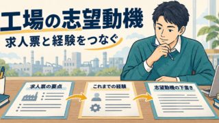 工場の求人票と経験メモを見比べて志望動機を整理する応募者