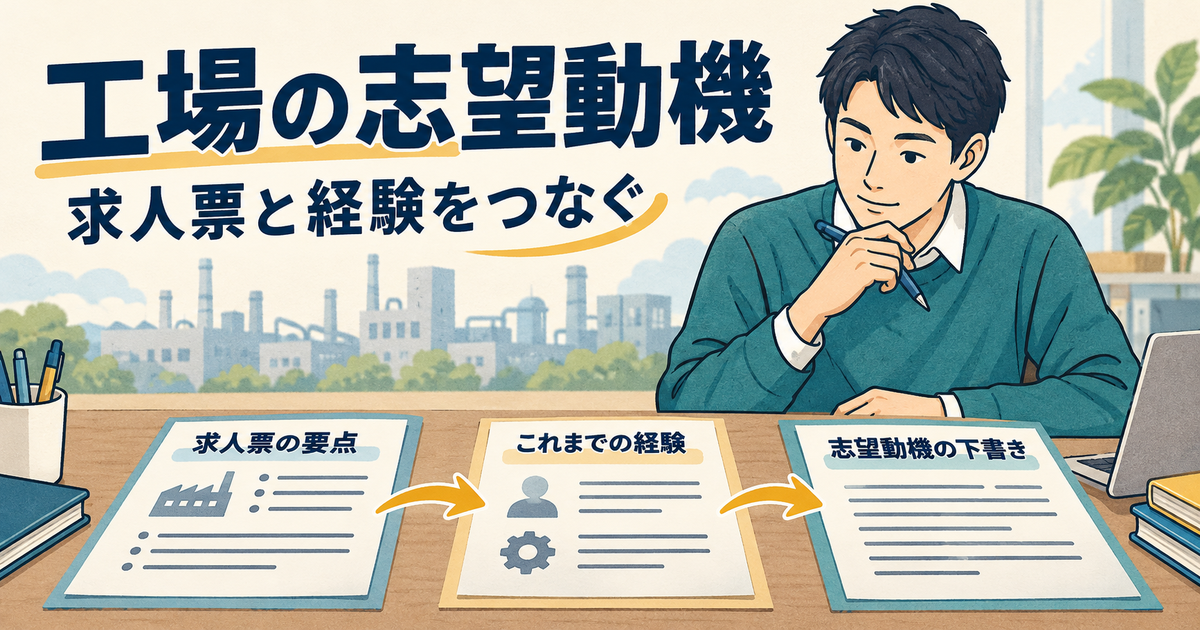 工場の求人票と経験メモを見比べて志望動機を整理する応募者