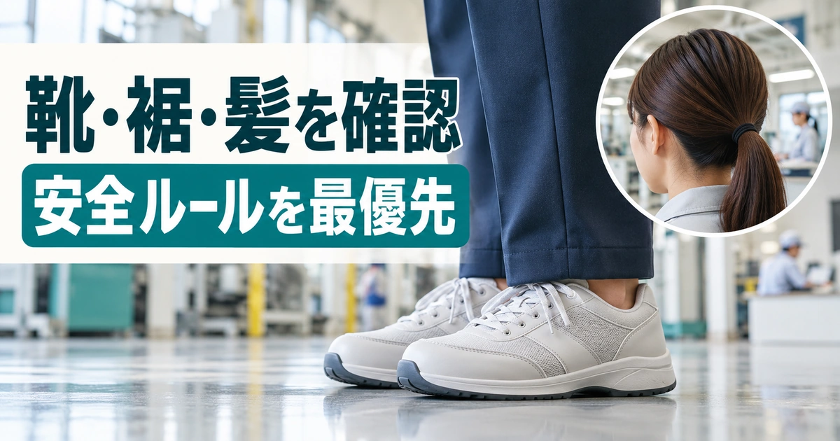 靴・裾・髪を確認。安全ルールを最優先を説明する生成イメージ