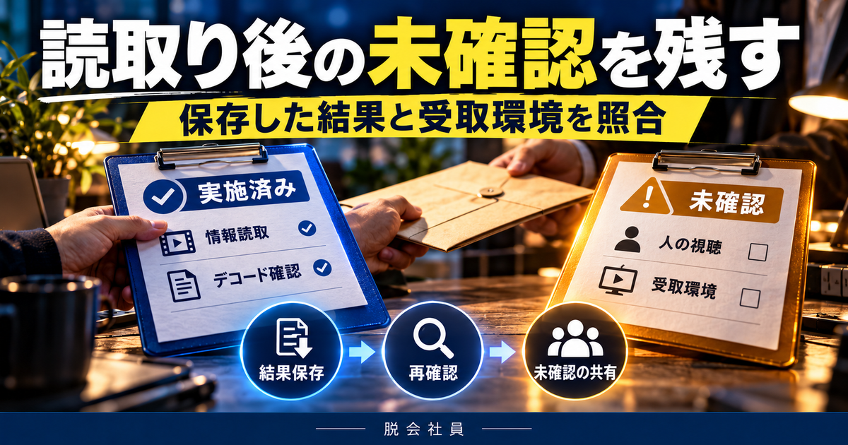 情報読取とデコード済み、人の視聴と受取環境未確認を分ける図解