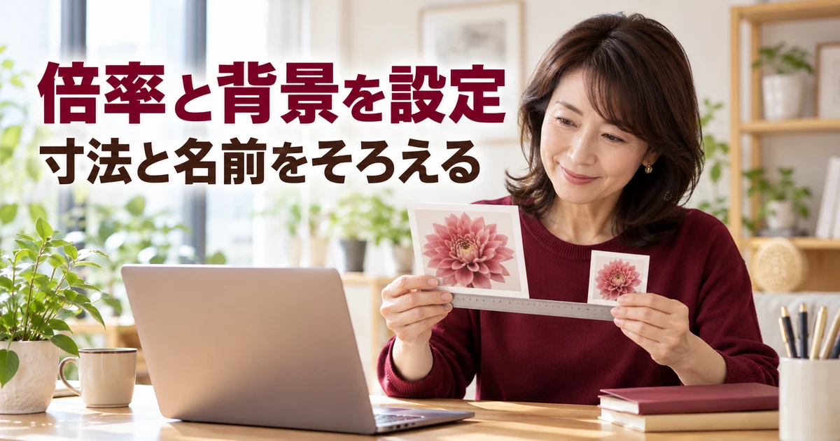 倍率と背景を設定(寸法と名前をそろえる)の説明用生成画像