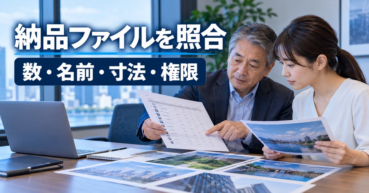 納品ファイルを照合(数・名前・寸法・権限)の説明用生成画像