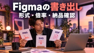 Figmaの書き出し（形式・倍率・納品確認）の説明用生成画像