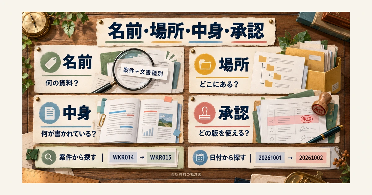名前、保管場所、内容、承認記録を分けて管理する考え方