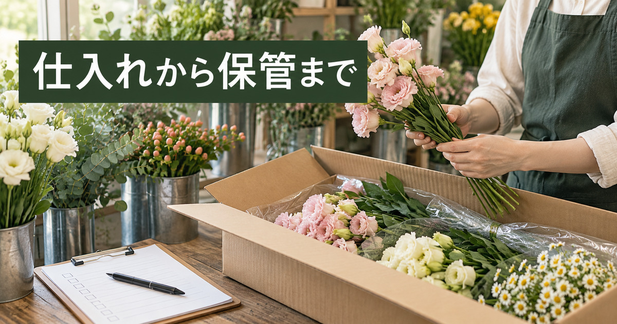 届いた花の本数と状態を確認する仕入れ準備の写真調イメージ