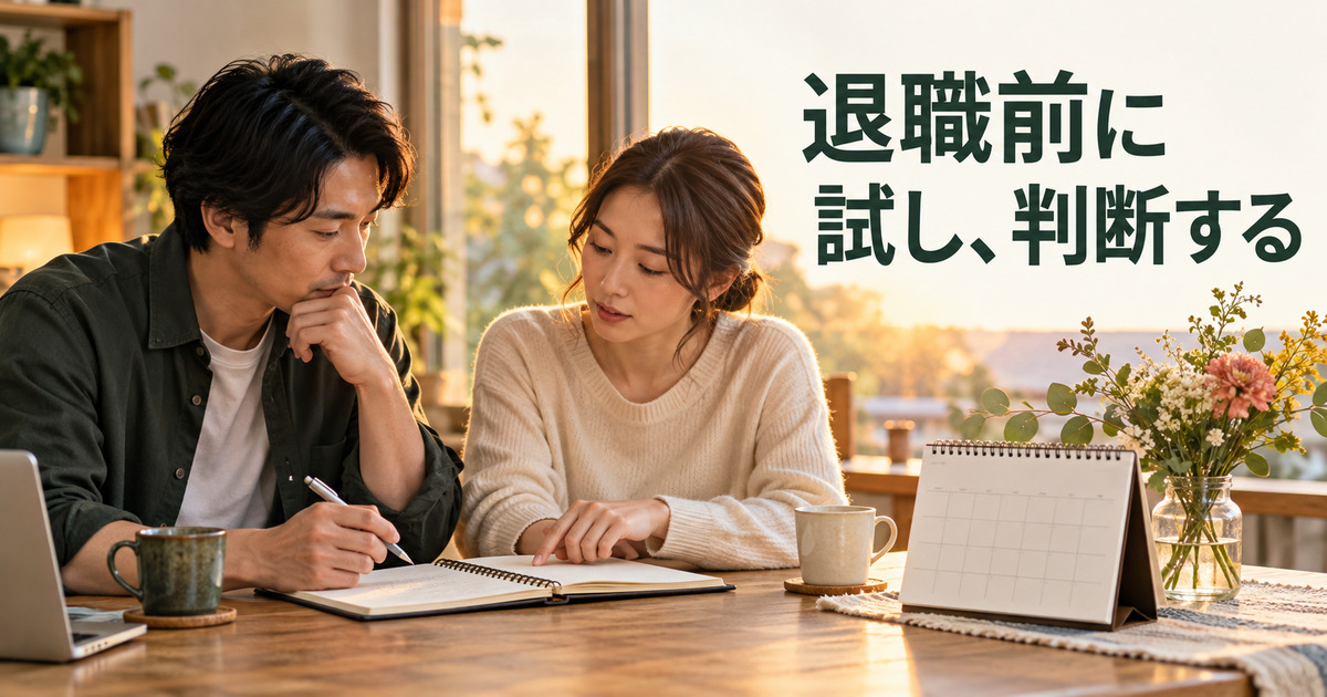 試行記録と生活の予定を見ながら開業の判断を相談する写真調イメージ