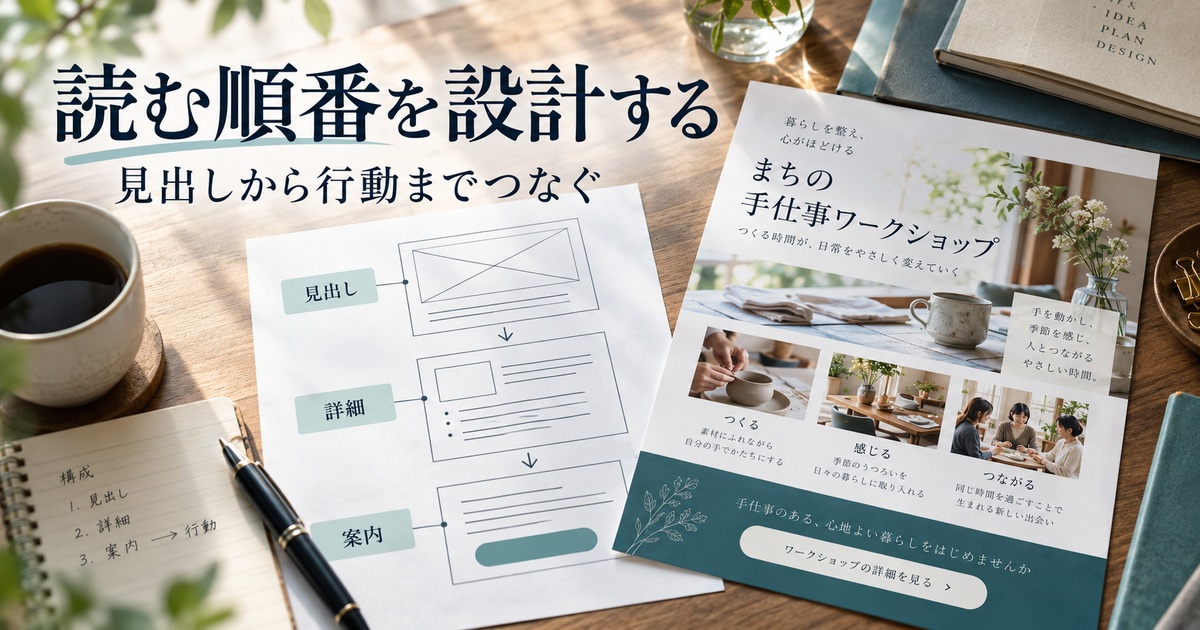 見出し・詳細・案内をつなぎ、読む順番を設計する。