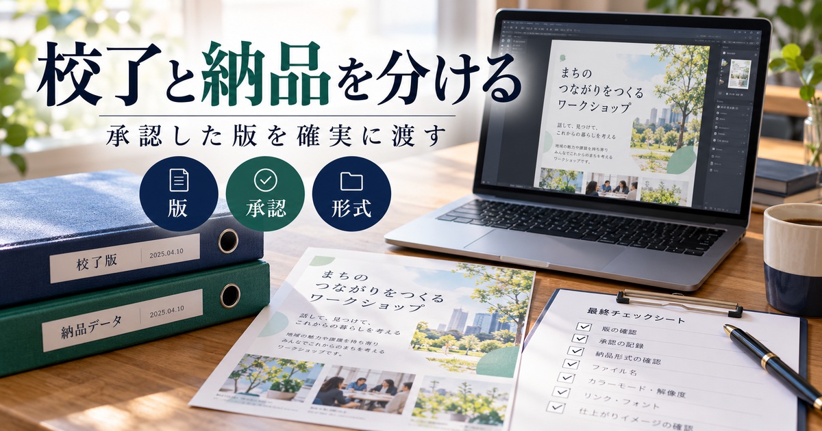版・承認・形式を確認し、校了と納品を分ける。