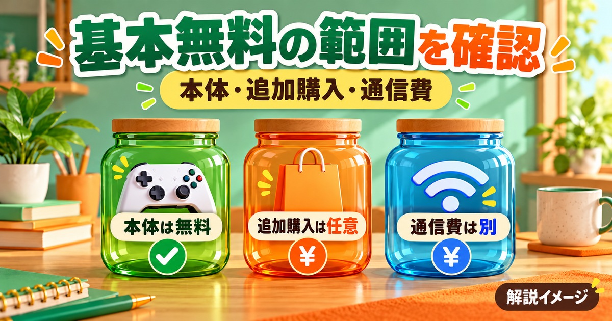 基本無料の本体と任意の追加購入・通信費を区別する図