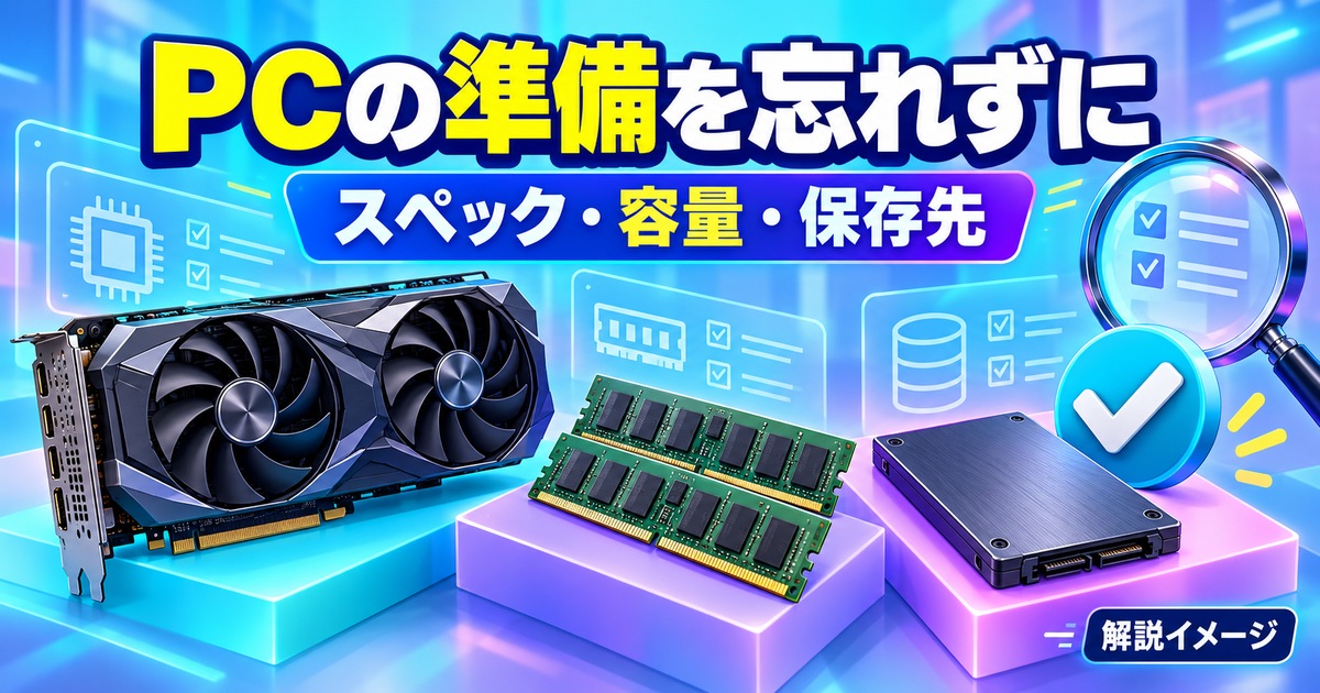 PCゲームのスペック・容量・保存先を確認する図