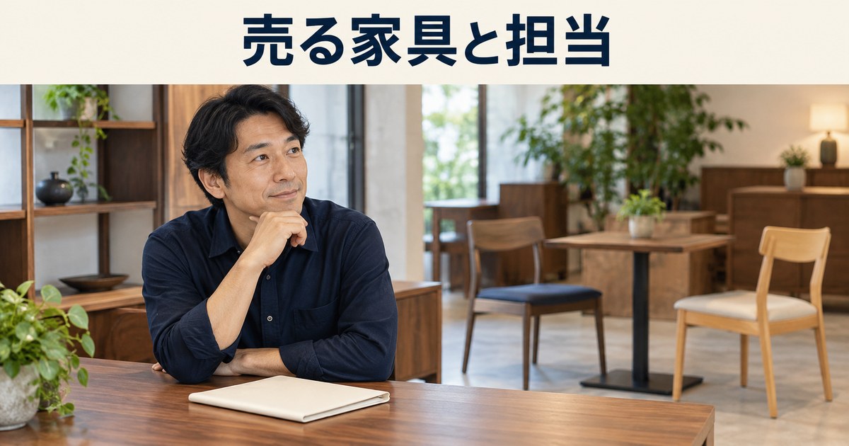 店主が販売する家具と担当する仕事を考えるイメージ