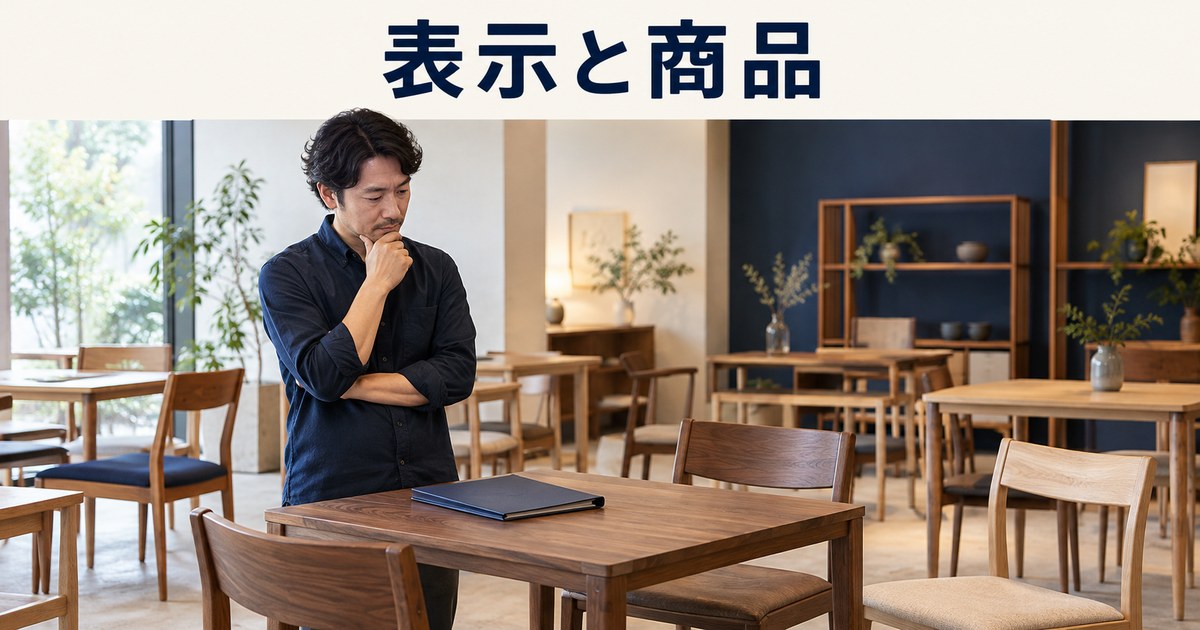 店主が椅子とテーブルの商品情報を確認するイメージ