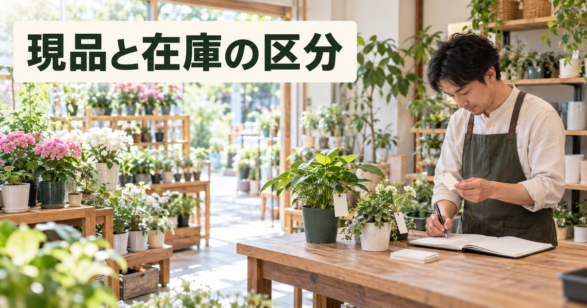 販売可能な鉢と確認待ちの鉢を記録する園芸店の在庫イメージ