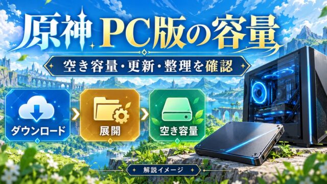原神PC版の空き容量・更新・整理を確認する解説図