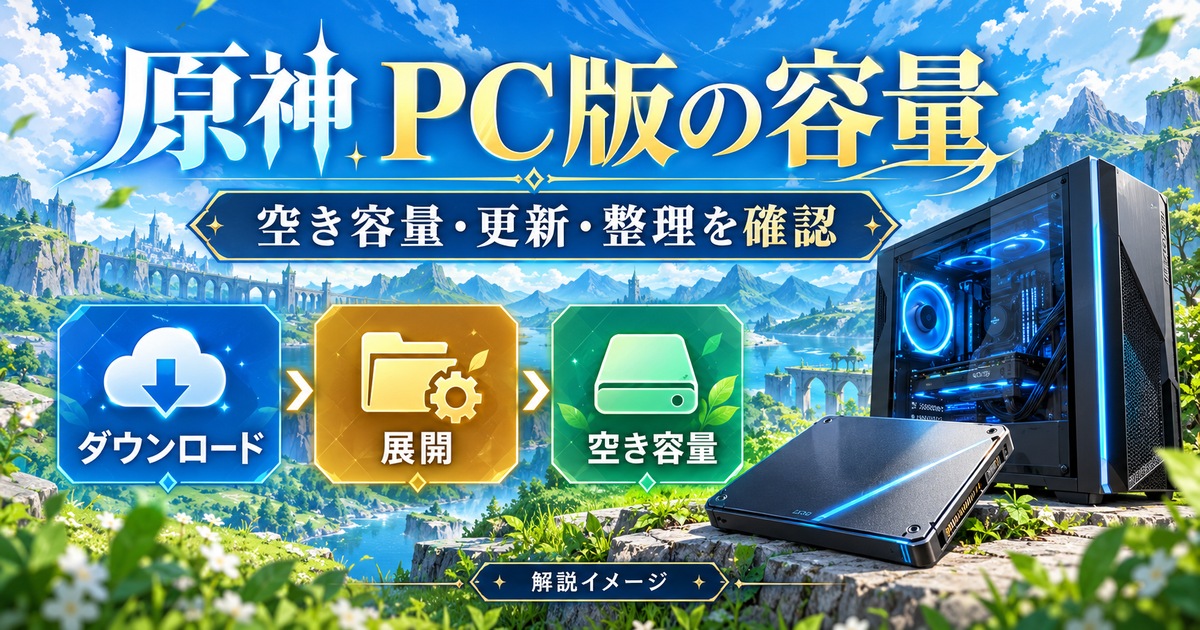 原神PC版の空き容量・更新・整理を確認する解説図
