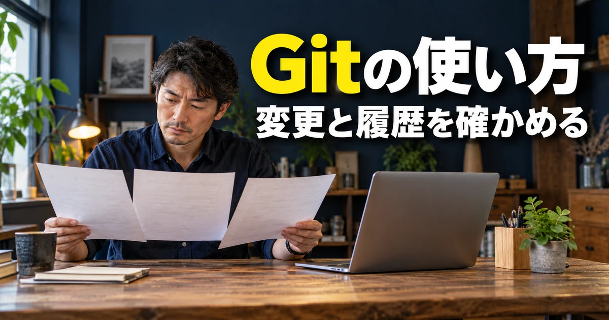 変更の内容と履歴を確認する男性の説明用生成画像
