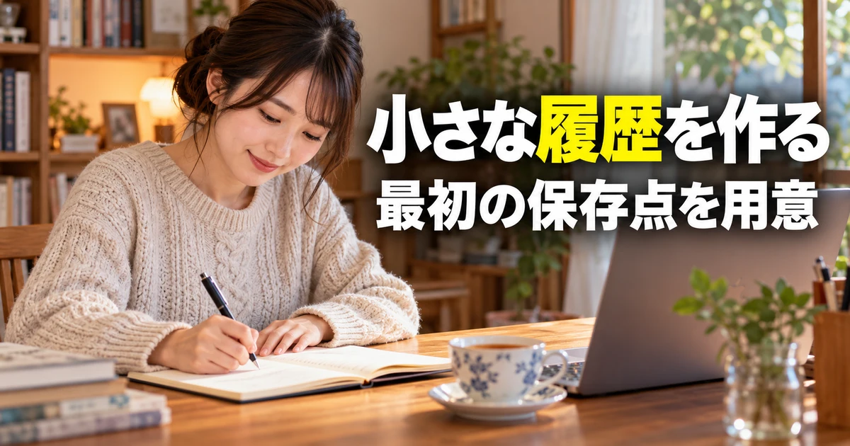 練習用メモの最初の状態を記録する女性の説明用生成画像